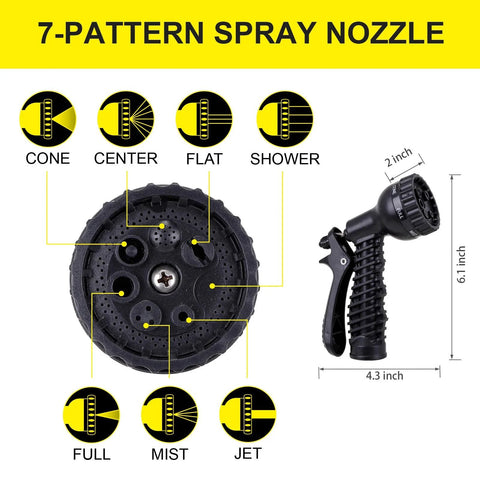 FOXEASE metal water hose spray nozzle with adjustable 7-pattern head; black handheld sprayer for lawn and garden