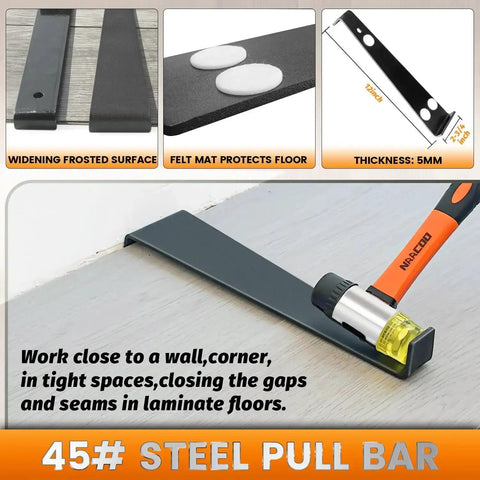 Steel pull bar with mallet for Universal Floor Installation Kit For Laminate And Vinyl Flooring With Tapping Block.