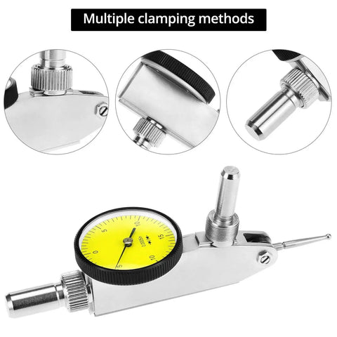 Dial Test Indicator With Narrow Range For 3/8 Inch And 5/32 Inch Dovetail Clamps, 0 To 0.03 Inch Reading, 0.0005 Inch Accuracy