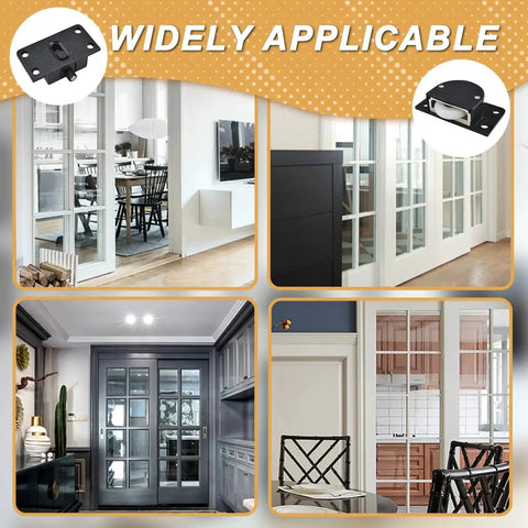 Two Sets Sliding Door Rollers Pulleys With Silent Nylon Wheels installed in various cabinet and wardrobe doors