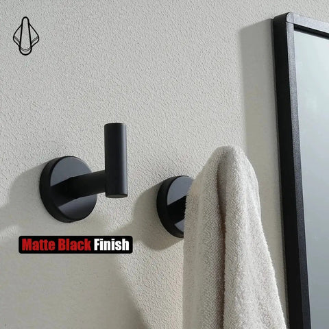 Matte Black Wall Mounted Towel Hook Set Two Pack Made From 304 Stainless Steel Corrosion Resistant For Bathroom Kitchen And Garage