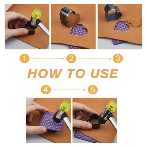 How to use DIY Leather Die Cutting Kit 16Pcs Punch Cutter Set with hearts on PVC cutting mat for jewelry making crafts