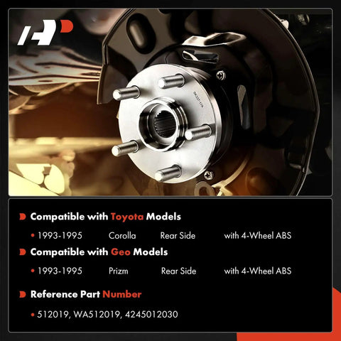 Beefed Up Rear Wheel Bearing And Hub Assembly With ABS Ring For Toyota Corolla 1993 To 2002 Geo Prizm 1993 To 1997 Chevrolet Prizm 1998 To 2002 4 Lug 4 Wheel ABS Compatible