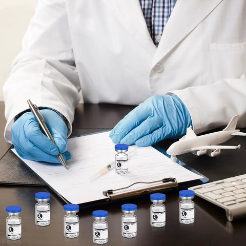Threlaco 20-pack 2ml sealed sterile glass vials with blue caps and 20 label stickers