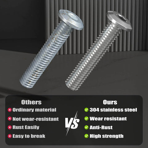 Comparison of ordinary bolt and Heavy Duty M6 X 1.0 Flat Head Hex Socket Cap Screws Bolts, 100 Mm Length, 15 Piece Set, 304 Stainless Steel