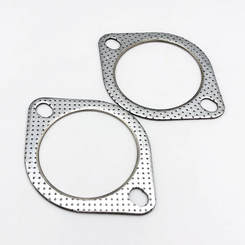 Two metal perforated exhaust gasket flanges for 2-bolt muffler flange, 77mm ID