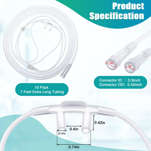 Anglechic 10-pack 7ft adult nasal cannula tubing, transparent, soft curved nose piece for comfortable oxygen delivery