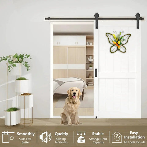 Heavy Duty 6.6Ft Barn Door Hardware Kit With Floor Guide And 2 Lockable Handles For Interior Exterior Use, Smooth Sliding Track