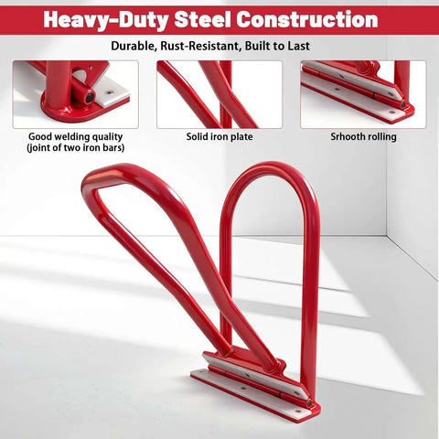 HTSL25E2 Pro Roofer Grade Roof Eaves Seam Bender Red standing handle close-up, showing rust-resistant heavy-duty steel construction.