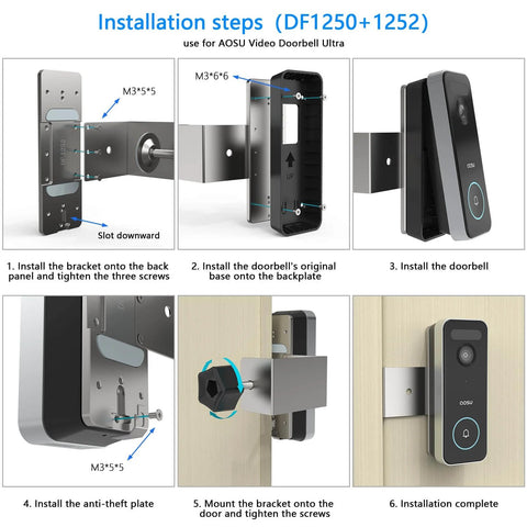 Installation guide for Anti Theft Doorbell Mount For AOSU Video Doorbell SE Pro Ultra No Drilling Bracket Fits Doors