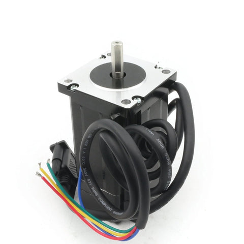 NEMA24 closed-loop stepper motor with silver mounting flange, 60x60x88mm frame, includes multi-color wiring harness