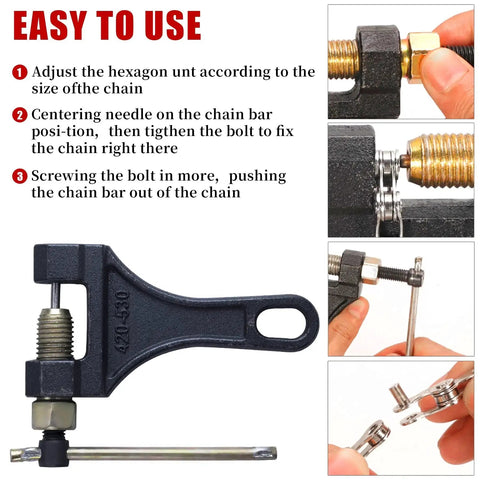 Chain Breaker Tool 420 428 520 525 528 530 For Dirt Bike ATV Quad Go Kart Scooter Motorcycle Bicycle in use