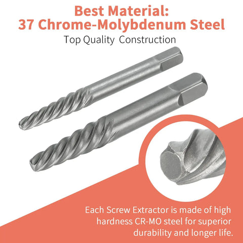 15 Piece Screw Extractor Kit With Left Hand Drill Bits For Removing Broken Bolts And Stripped Nuts In Cobalt HSS 6542 Cr Mo Steel EZ Out Center Punch Kit with CR-MO steel construction