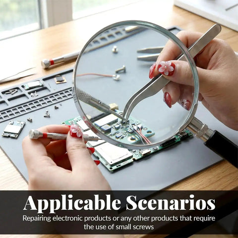 630 Piece Eyeglass Repair Kit With Screws And Tiny Micro Fasteners For Electronics Repair Watches And Laptops shown in use