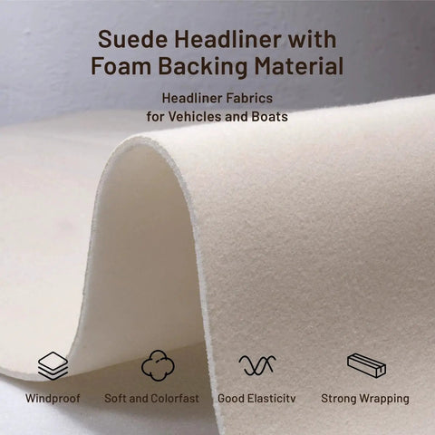 Beige Suede Auto Headliner Fabric 96 Inch By 60 Inch For Car Interior showing foam backing and fabric texture