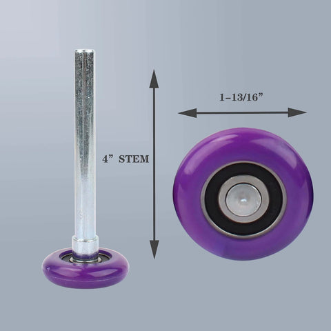 Quiet Nylon Garage Door Rollers With 4 Inch Stem, Durable 6200ZZ Bearing, Purple Pack Of 10 For Up To 7 Foot Doors