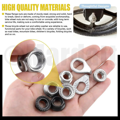 60Pcs Bicycle Axle Nut And Washer Kit With M8 M10 Hex Flange Nuts And Washers in hand showcasing different sizes and types