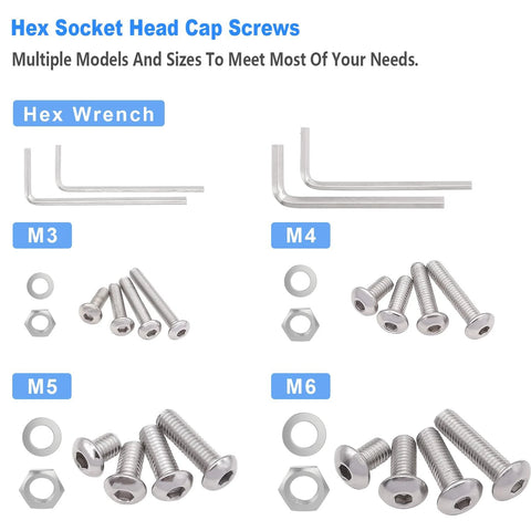 Complete 540-Piece Metric Hex Socket Head Cap Screws And Nuts Kit, M3 To M6, 8Mm To 20Mm Length, 304 Stainless Steel, Corrosion-Resistant