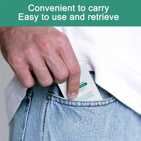 Person placing XL Lens Wipes 200 Count Ammonia Free Streak Free for Glasses Sunglasses in denim pocket