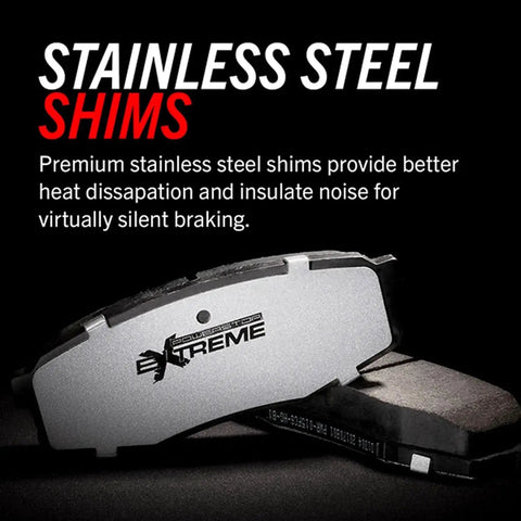 Rear brake pads with stainless steel shims and hardware for Power Stop Z36 Truck & Tow carbon-ceramic brakes