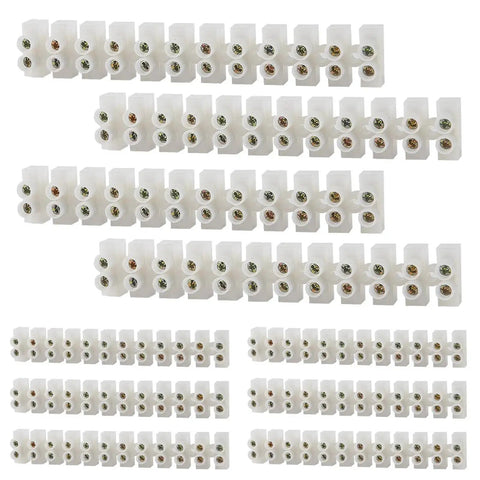 10 Pack White Screw Terminal Block Dual Row Wire Connector Strip 12 Position 10 Amp 380 Volt Easy DIY Insertion And Tighten