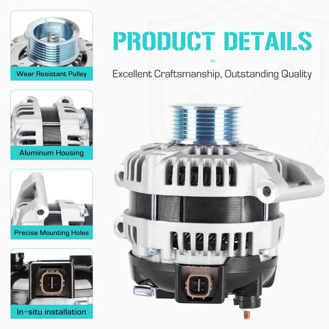 Product details of Plug-And-Play Alternator Compatible With Honda Accord 2.4L 2003-2007 shown, featuring aluminum housing and pulley.