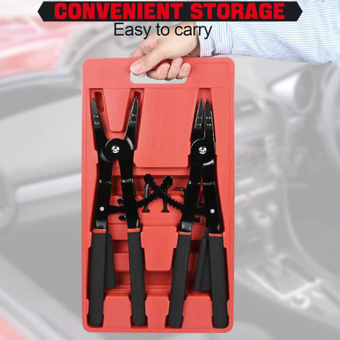 Heavy Duty Snap Ring Pliers Set Two Piece 16 Inch Circlip Pliers For Internal And External Rings With 45 Degree And 90 Degree Tips Ideal For Vehicle Maintenance And Repair By Inchoco in red storage case