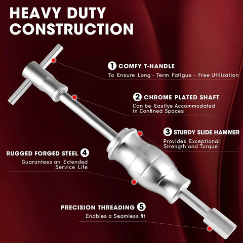 Heavy duty slide hammer from 16-Piece Blind Hole Collet Bearing Race And Seal Puller Kit with chrome plated shaft and comfy T-handle.