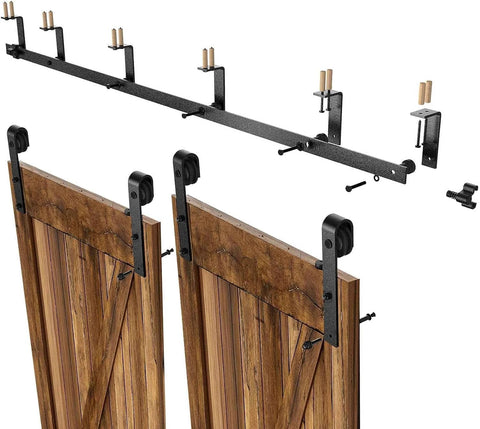 Ceiling Mount Sliding Barn Door Hardware Kit For Low Ceiling With L Shape Brackets, 6 Ft Track, Fits 18 Inch Wide Double Wood Doors
