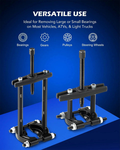 Close-up view of 30 Piece Bearing Puller And Housing Removal Set for Cars ATVs and Light Trucks showing tools for bearings and gears.