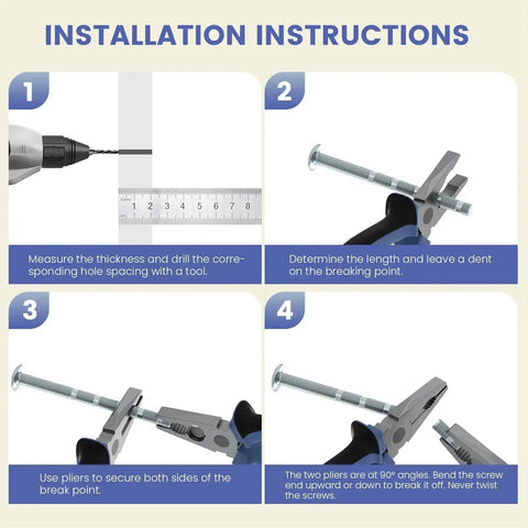 Installation instructions for 10 Pack Black Aluminum Finger Pulls for Cabinets and Kitchen Drawers with step-by-step visuals.