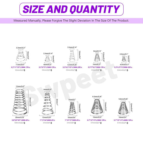 Swpeet stainless steel conical compression spring kit, 123 pcs in 10 sizes for repair
