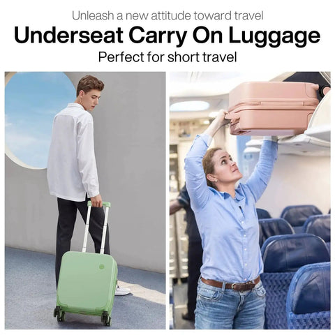 Underseat Carry On Luggage 14 Inch Spinner Wheels Lightweight Hardshell Suitcase For Short Trips Pink By Mixi in travel settings