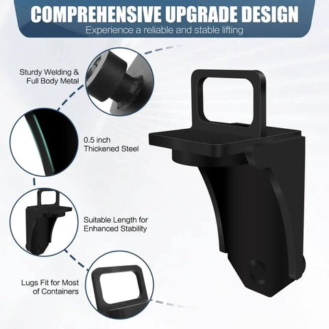 Beefy, Heavy Duty Shipping Container Jack Lug Kit With U Shaped Handle, Bottle Jack Accessories, Built From High Carbon Steel, Lifts Up To 75,000 Pounds, Black Durable Container Jack Lugs For Fast, Easy Lifting, shown with sturdy design and features