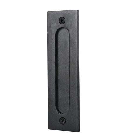 7 Inch Black Sliding Barn Door Finger Pull Set, Heavy Duty Modern Invisible Handle With Flat Bottom, Cast Iron, Front View