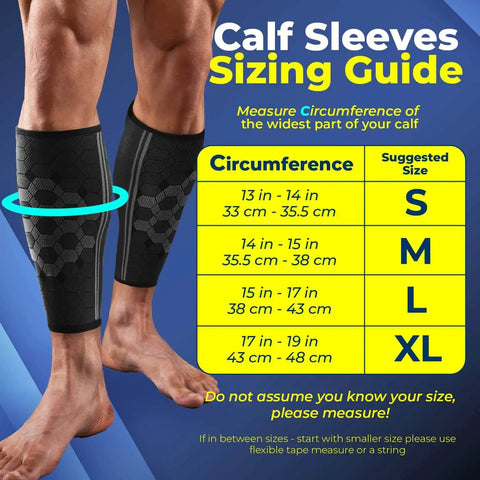 Calf Compression Sleeves For Men And Women Unisex Leg Support and Sizing Guide for Recovery Shin Splint Pain Relief Black XL