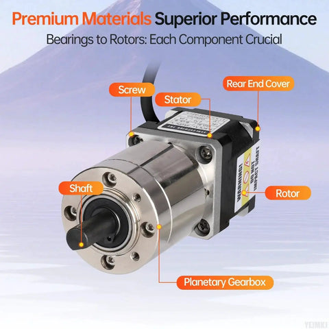 Geared Nema Fourteen Stepper With Integrated Planetary Gearbox 100 To 1 Ratio Two Phase One Point Eight Degree Step Bipolar