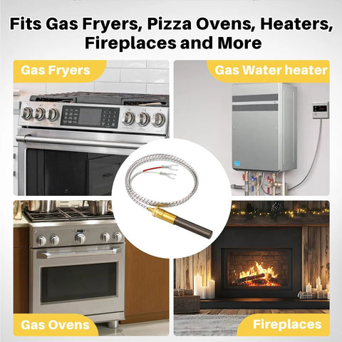 Thermopile sensor with braided metal sleeve and brass fitting; 38-inch lead for gas appliances.