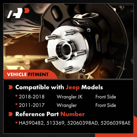 Front view of Front Wheel Bearing And Hub Assembly With ABS For Jeep Wrangler JK 2011 To 2017 And 2018 5 Lug RWD Direct Fit