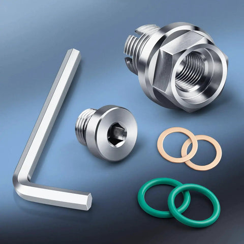 M16.1-1.5 x 15mm oversize stainless steel oil drain plug repair kit with hex plug, O-rings and copper washers