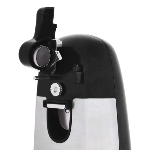 3-In-1 Electric Can Opener With Bottle Opener And Knife Sharpener, Stainless Steel Blade, Magnetic Lid Holder, Automatic Stop, Black Design
