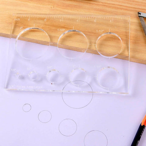 Clear Router Jig Template Circle Inlay Templates In Clear Quarter Inch Acrylic For Woodworking Pro Projects on table