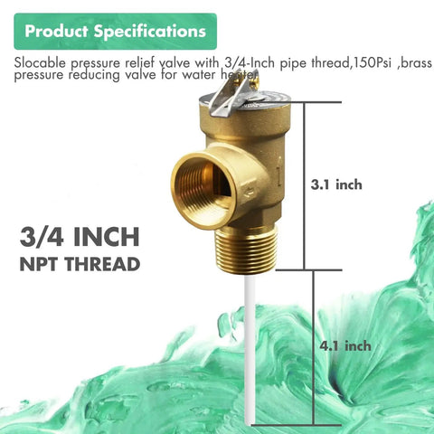 Dual Protection Water Heater Temperature And Pressure Relief Valve By VAV With Three Quarters Inch NPT Female Thread 150 PSI
