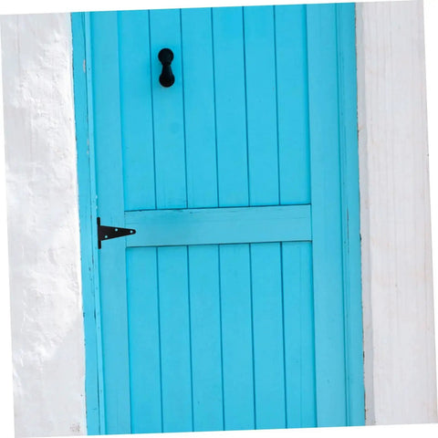 Heavy Duty Extended T Shape Gate Hinge For Wood Gates And Fences With High Load Capacity Easy Mounting Screws on blue wooden door