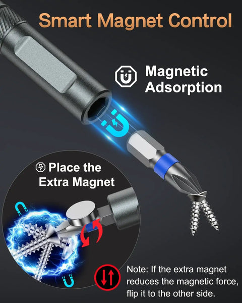 All In One Magnetic Screwdriver Set With 71 Pieces demonstrating magnetic feature for secure screw handling