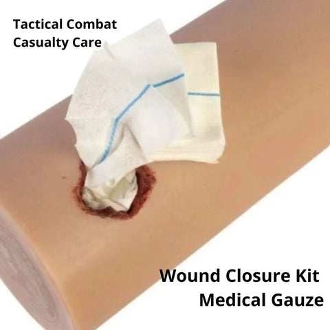 Advanced Quick Clot Combat Gauze For Fast Bleed Stop And Wound Packing displayed in wound closure demonstration