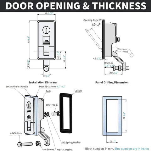 Loclink compression latch lock, 2-pack, marine-grade zinc alloy; front and side views with installation diagram