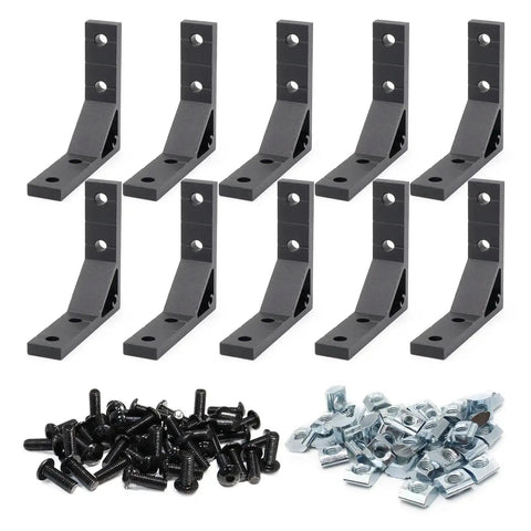10 Pack 78x78mm 2020 Aluminum T Slot Corner Brackets Set For 20x20 2040 80 20 Aluminum Profiles with M5 Bolts Nuts Black