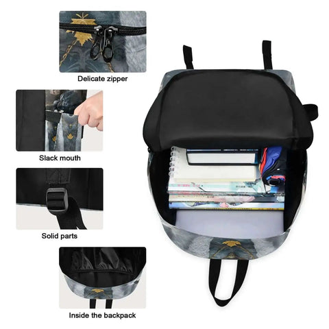 Bear Themed Sunglasses Backpack With Insulated Cooler Lunch Box open, showing interior with delicate zipper and solid parts, 15.6 inch daypack.