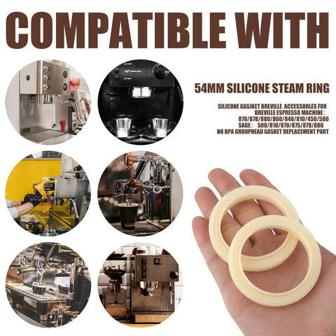 Two Pack 54mm Silicone Steam Ring Seal Gasket for Espresso Machines Replacement Part With 54mm Portafilters Fits 870 878 880 860 840 810 450 500 Must Have Coffee Maker Accessory.